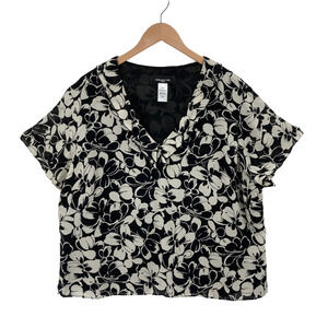 Jones New York Woman 24W Black White Floral Silk Blouse Plus Size Career Office